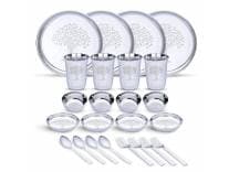 LIMETRO STEEL Stainless Steel Dinner Set for 4, 24-Piece Indian Thali Set with Plates, Bowls, Katori, Glasses, Spoons & Forks, Tree Design (Set of 24- Serves 4) Rs. 999 - Amazon