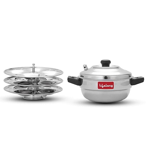 Lifelong Idli Cooker 3 Plate | 12 idlis | Stainless Steel Idli Cooker, Induction and Gas Stove Compatible Idli Maker (LLIDCKR03, Steel Silver) Rs. 569 - Amazon