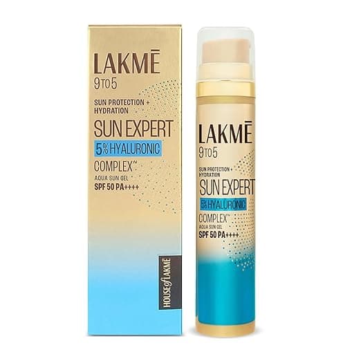 Lakmē 5% Hyaluronic water-light Sunscreen gel SPF 50 Pa++++ In-Vivo tested, Plump & Hydrated skin 56g Rs. 199 - Amazon