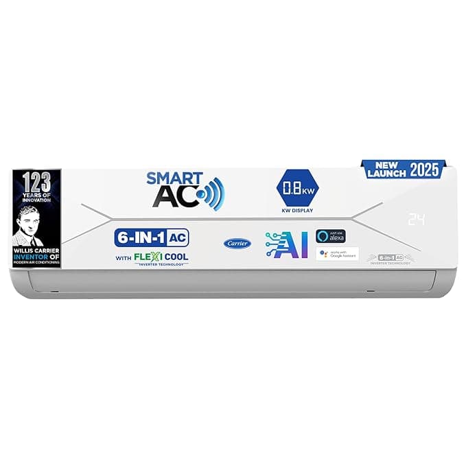 [Axis Bank CC EMI ] Carrier 1.5 Ton 5 Star Wi-Fi Smart Flexicool Inverter Split AC (Copper, Convertible 6-in-1 Cooling,Smart Energy Display,HD & PM 2.5 Filter, ESTER EDGE FXi (Wi-Fi), CAI19EE5R35W0,White) Rs. 41389 - Amazon