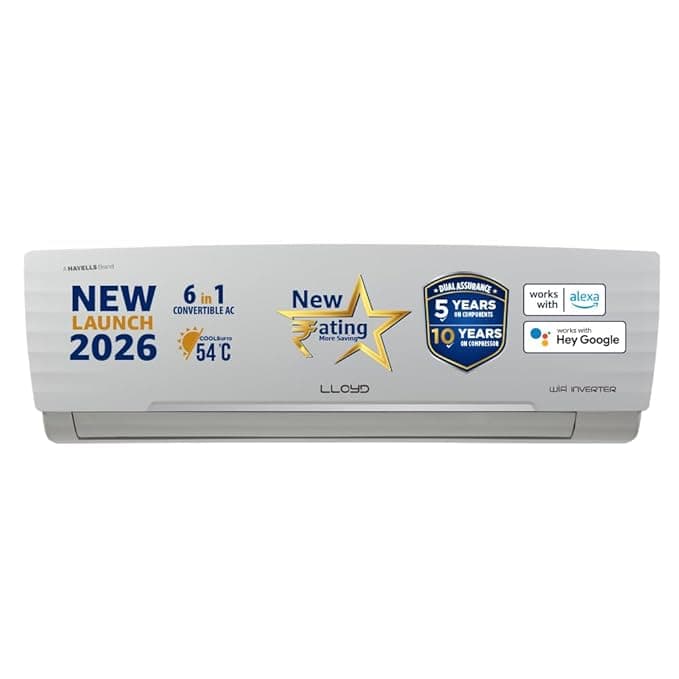 [SBI CC EMI ] Lloyd 1.5 Ton 3 Star Wi-Fi Inverter Split AC, 2026 New Star Rated (6 in 1 Convertible, Cools Up To 54°C, Voice & Wi-Fi, Turbo Cool, Installation Check, Clean Filter Indication, White, GLS18V3AGGSC) Rs. 34990 - Amazon
