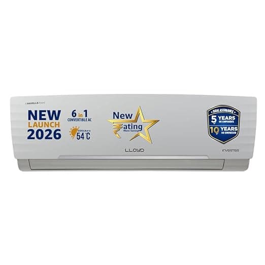 [Axis Bank CC EMI ] Lloyd 1.5 Ton 3 Star Inverter Split AC, 2026 New Star Rated (6 in 1 Convertible, Cools Up To 54°C, Turbo Cool, Installation Check, Clean Filter Indication, 100% Copper, White (GLS18I3AGGSC) Rs. 33141 - Amazon