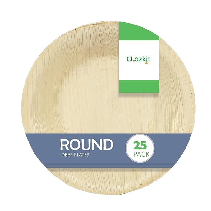 Clazkit 25 Pack Areca Round Palm Leaf Bowl | Like Wooden Bamboo | Eco Friendly, Biodegradable, Use and Throw Small Dona | for Serving Pasta, Soup & Snacks | Birthday, Wedding & Party | 6 Inch Rs.86 @ Amazon