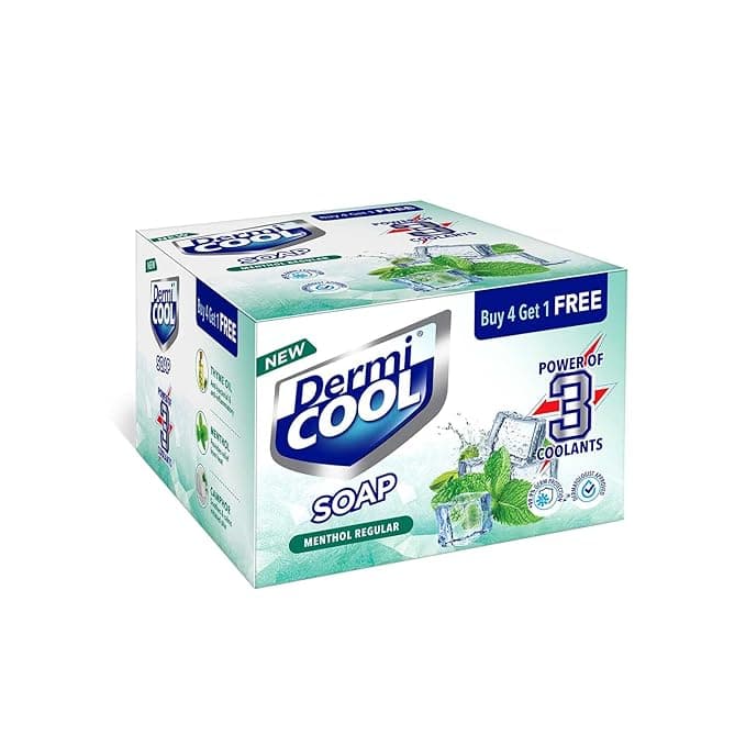 Dermi Cool Soap With The Power Of 3 Coolants - Camphor, Menthol, Thyme Oil | 99.9% Germ Protection | 125 GM Each | Pack of 5 Rs. 175 - Amazon