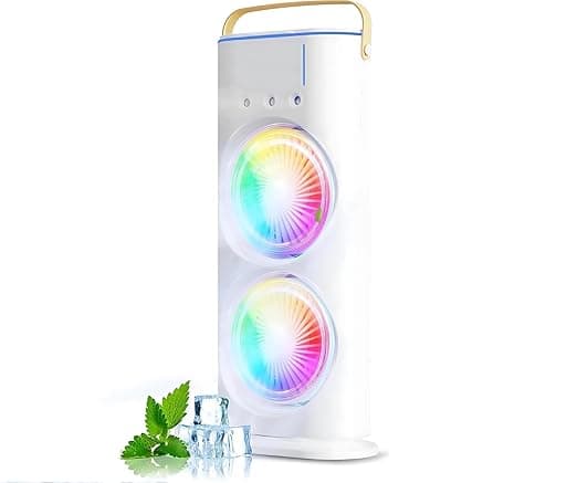 Mini Cooler Double Fan, Air Cooler with LED, 2026 USB Rechargeable 3-Speed Quiet Dual Spray Fan, Remote & 280ml Tank for Home, Office, Energy Saving Rs. 729 - Amazon