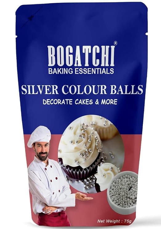 BOGATCHI Silver Balls for Cake Decoration | Topping for Cake & Other Baking Items| Colored Sugar Confectionary | Cake Decorating Sprinkler |Gluten Free & Vegan |75g Rs. 62 - Amazon