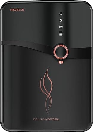[Apply ₹1890 Coupon] Havells Delite Kop'ere Water Purifier (Black), RO+UV+pH Balance, 7 Stages, 6.5L Stainless Steel Tank,Copper+Zinc+Minerals, Suitable for Borewell, Tanker & Municipal Water Rs. 11906 - Amazon