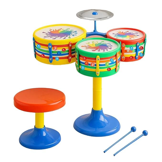 Kidsmate Lil’ Beats Drum Set for Kids | 3 Drums, Cymbal, Drumsticks & Stool | Musical Toys for Kids | Perfect Birthday Gift Mini Drum Set for Boys & Girls of Age 3+ (Multicolor) Rs.749 @ Amazon