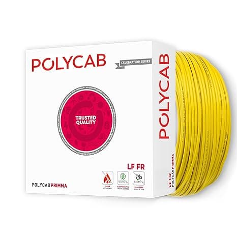 Polycab Primma 90m, 1sqmm. •Heat Resistant •Eco Friendly • Lead free PVC insulation •Mositure resistant •Flame Retardant •99.97% Electrolytic Grade Copper【Yellow】 Rs. 2299 - Amazon
