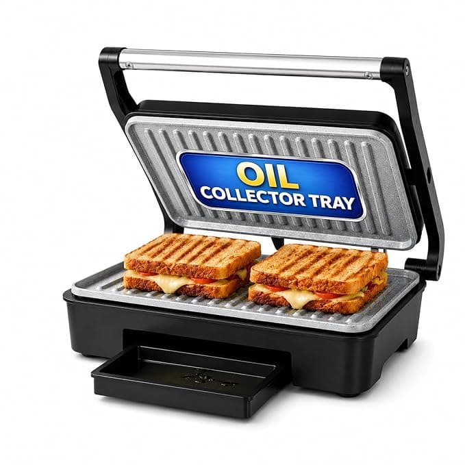 Glen Press Grill Sandwich Maker | Heavy-Duty Ceramic Non-Stick Plates | PFOA & PTFE Free | Healthy Low-Oil Cooking | Non-Toxic Surface | Oil Collector Tray | Strong Safety Handle | 2-Year Warranty Rs.1872 @ Amazon