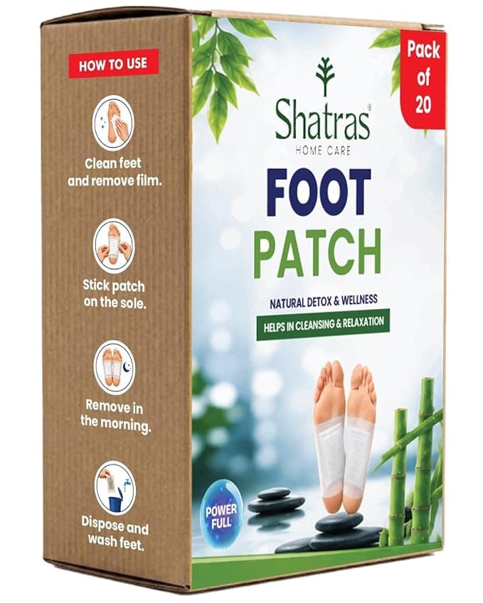Shatras Herbal Foot Patch for Detox & Relaxation | Overnight Foot Pads for Tired Feet | Natural Ingredients for Sleep Aid, Pain Relief, Toxin Removal with Bamboo Vinegar Foot Patches with Adhesive Sheets-20 Pieces (PACK OF-1) | Detox & Relaxation, O