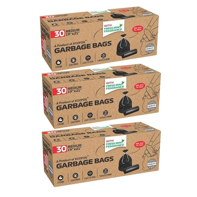 Scented Garbage Bags Medium 19 x 21 Inches 90 Count Plant-Based Biodegradable Heavy Duty Dustbin Bags Trash Bags with Detachable Drawstrings for Dry & Wet Waste Rs. 189 - Amazon