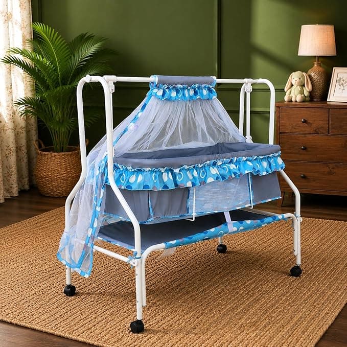 Kiddery Ares | Cradle for Baby | New Improved Mattress Design | Mosquito Protection Net | Smooth Swing | All Wheel Lock | Palna | Jhula | Uyyala | 0-10 Months | Blue Rs. 2195 - Amazon