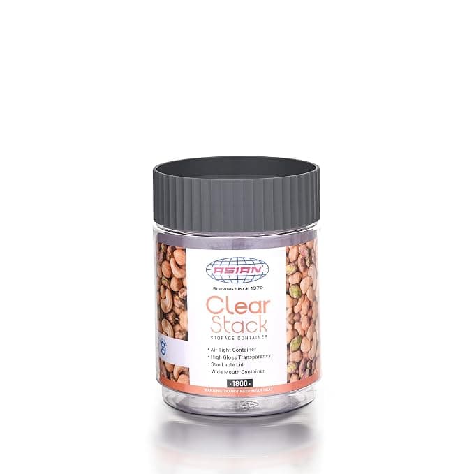 Asian Plastowares - Clear Stack Jar (1800ML X 1) | BPA-Free | Multipurpose Jar for Snacks, Pulses, Dry Fruits & Biscuits | Airtight | Food Grade Storage Box | Assorted Colour Rs. 113 - Amazon