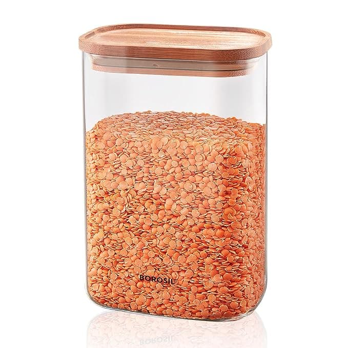 Borosil 1.3L Storage Jar Set with Bamboo Lid | Made in India Borosilicate Glass Dishwasher Safe Container for Kitchen | Multipurpose Kitchen Organizer for Cookie & Dals Rs. 347 - Amazon