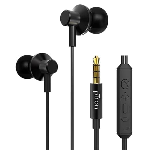 pTron Pride Lite in-Ear Wired in Ear Earphones with in-line Mic, 10mm Driver, Immersive Sound, Metal Buds, Compatible with 3.5mm Aux Port Device & 1.2m Tangle-Free Cable (Metallic Black) Rs. 159 - Amazon