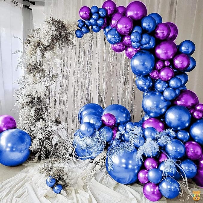 Just Party 25Pcs Purple & 25Pcs Blue Metallic Chrome Balloons with Shiny Surface For Birthdays/Anniversary/Engagement/Baby Shower/bachelorette Party Decorations (Pack of 50) Rs. 86 - Amazon