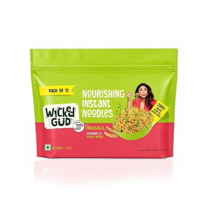 [Apply 20% Coupon] Wickedgud Whole Wheat Masala Noodles Jumbo Pack, No Maida, No Palm Oil, No MSG | 720 g (Pack of 12, 60 g each) Rs. 153 - Amazon