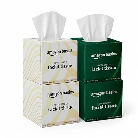 Amazon brand- Amazon Basics 2-Ply Facial Tissue paper 320 pulls | 80 pulls x Pack of 4| Soft & Gentle| Chemical-Free Rs. 176 - Amazon