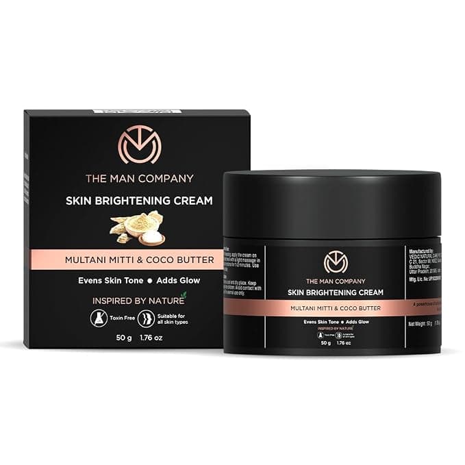[Apply 5% Coupon] The Man Company Skin Brightening Cream - 50gm for Glowing Radiant Skin | Enriched with Multani Mitti, Coco Butter, Hyaluronic Acid | Reduces Acne & Dark Spots Naturally Rs. 206 - Amazon