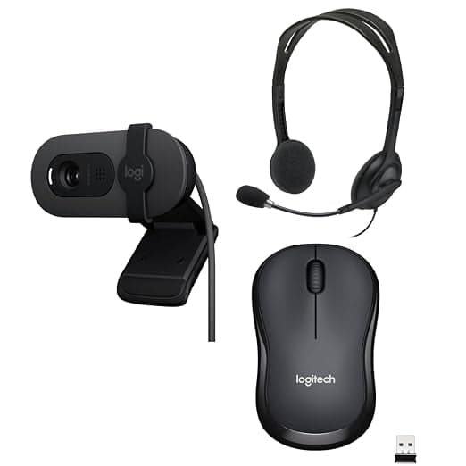 [Apply 15% Coupon] Logitech Laptop Bundle with Wireless M221 Mouse (Silent, Compact) + H111 Headset (Stereo, Noise-Cancel mic) + Brio 100 Webcam (1080p, auto Light) for laptops Rs. 3982 - Amazon
