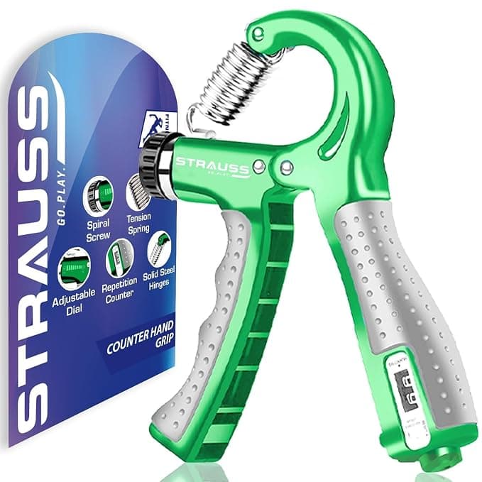 STRAUSS Plastic Adjustable Hand Grip with Smart Counter,Adjustable Resistance(10KG,60KG),Hand Gripper for Home & Gym Workouts,Perfect for Finger & Forearm Hand Exercises for Men & Women(Green) Rs. 208 - Amazon