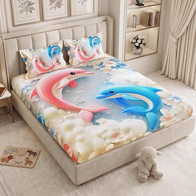 7D Bedsheet with 2 Pillow Covers, 225 x 250 CM, Aqua Blue Rs. 799 - Amazon