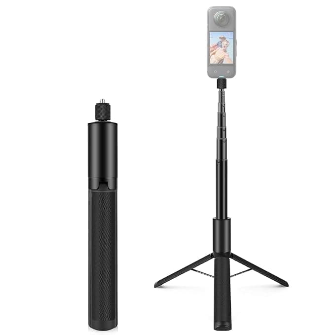 Adofys 122cm 2-in-1 Invisible Selfie Stick + Tripod, Aluminum Alloy Retractable Invisible Selfie Stick Tripod for Insta360 X5/x4/ X3 (Black) ONE R/RS, DJI Osmo Action Series Rs. 1447 - Amazon
