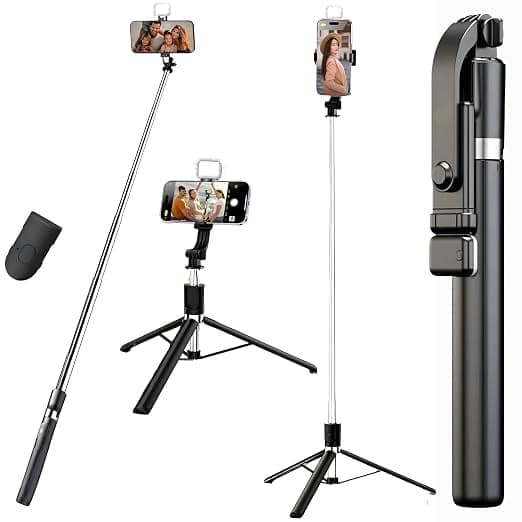 Sakit® Selfie Stick Tripod with Light, 170cm Extendable Bluetooth Selfie Stick for iPhone & Android, 360° Rotating Phone Holder, Wireless Remote, Portable Stand for Vlogging, Reels & Photos Rs. 499 - Amazon