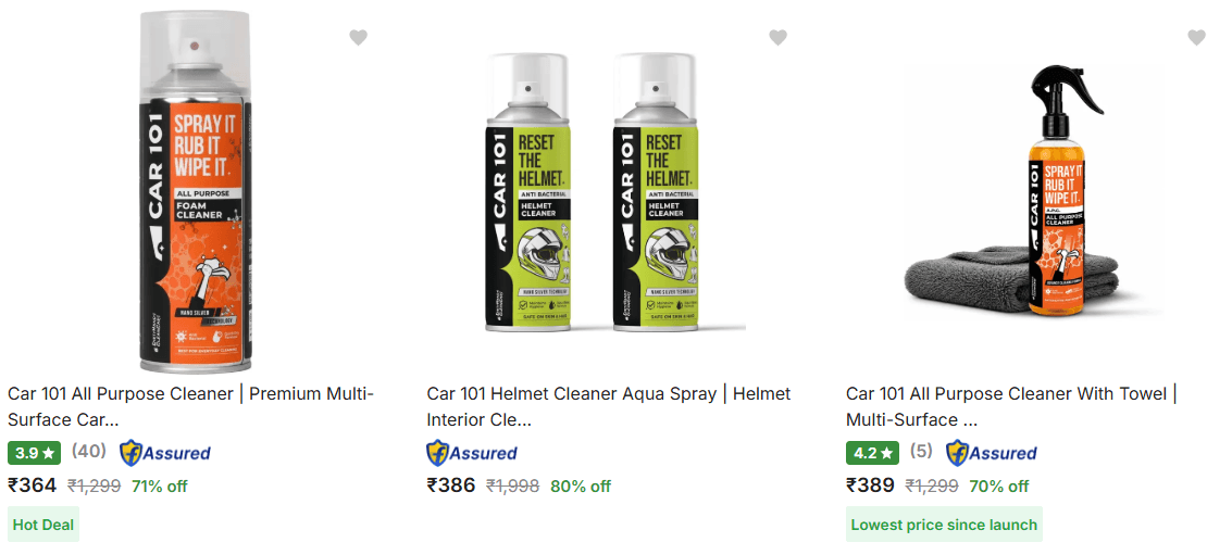 Car 101 Vehicle Cleaners upto 80% off starting From Rs.364 @ flipkart