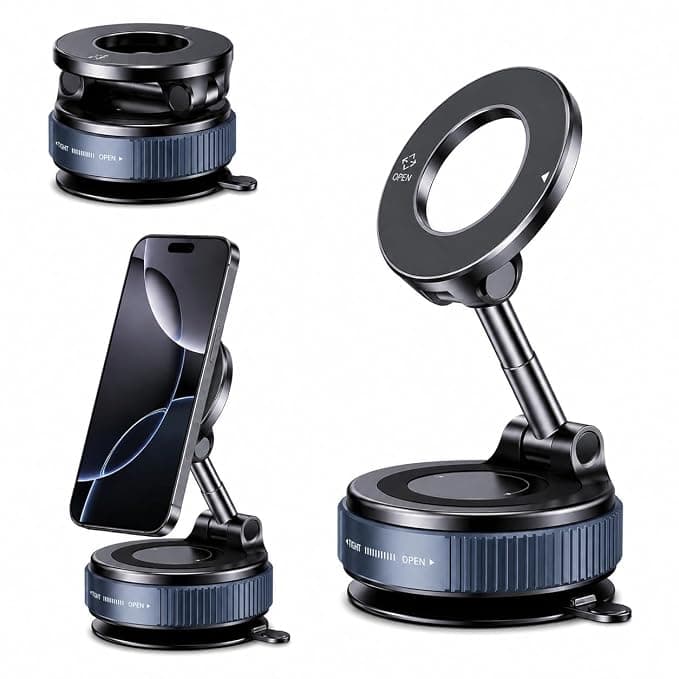 (1 Year Warranty) 360° N52 Strong Magnetic Vacuum Phone Holder, Strong Suction Mobile Mount for Car Dashboard, Windshield, Mirror & Smooth Surfaces, Hands-Free Universal Smartphone Holder - Black Rs. 949 - Amazon