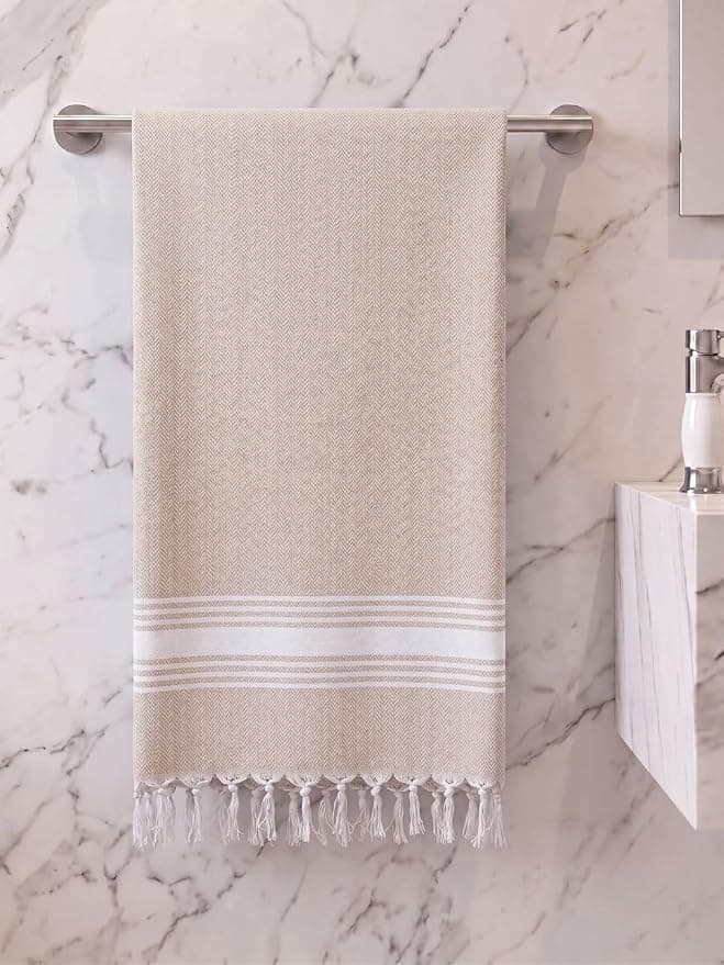 Athom Living Premium Cotton Bath Towel, Quick Dry, Ultra Soft, Highly Absorbent, Lightweight Waffle Weave, Durable & Skin Friendly, Pack of 1 | Large Size, 75x150 cm (Biscuit) Rs. 140 - Amazon