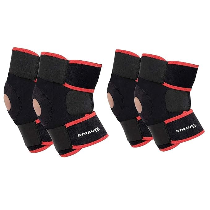 STRAUSS Adjustable Knee Support Patella | Breathable Knee Cap for Knee Pain, Gym Workout, Running, Arthritis and Protection | Knee Brace for Knee Pain Relief | Size: Free Size, (Black) (Pack of 4) Rs. 769 - Amazon