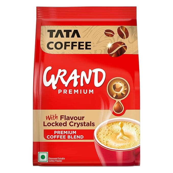 Tata Premium Instant Coffee, 90g/100g Pouch, 100% Pure Coffee, With Flavour Locked Decoction Crystals, Rich Aroma & Great Taste Rs. 236 - Amazon