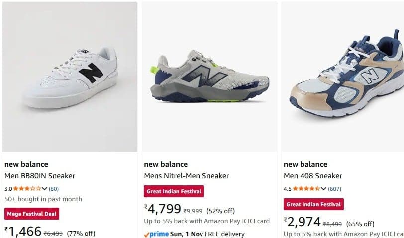 new balance shoes upto 80% off starting From Rs.1466 @ amazon