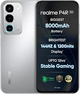 realme P4R 5G Smartphone, Silver Glare, 8000mAh Battery, 144Hz Display, 256 GB, 6 GB RAM