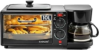 Cadlec MultiChef Pro 3 in 1 Breakfast Maker With Oven Toaster Griller, Coffee Maker, Frying Pan | Adjustable Temperature & Timer, Bake, Grill & Toast- Black