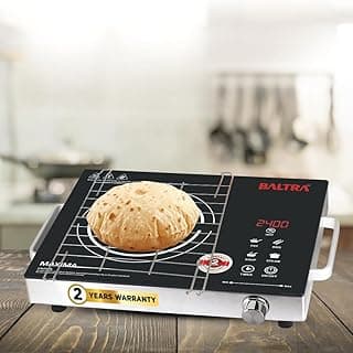 BALTRA 2400W Infrared Induction Cooktop with Free Grill for BBQ | Touch Control | LED Digital Display | 4 Preset Cooking Modes | Energy Efficient | Auto Cut-Off & 5KV Surge Protection