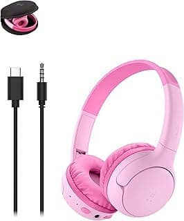Belkin SoundForm Mini 2 Wireless Kids Bluetooth Headphones - On-Ear Earphones w/ 55H Battery Life, 85dB Safe Volume Limit, Built-in Microphone - Toddler Headphones for iPad, Tablet, School, Travel