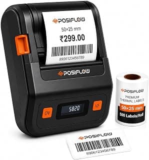 PSF20 58mm Inkless Thermal Portable Printer | Bluetooth & USB Receipt, Barcode & Label Printer for Shops & Retail Use | Mobile & PC Support | 200 Labels Included | Color: Back/White