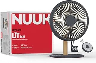NUUK LIT v3 | Rechargeable Table Fan | 3 Mood Light Settings | 6000mAh Battery | Up to 17 hrs Run time | Magnetic Remote | Ultra-silent BLDC Motor | 120 Auto Oscillation | Type - C Charging
