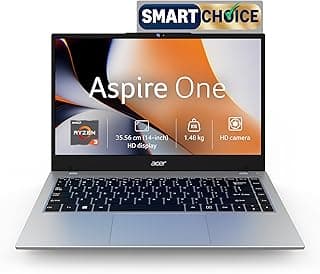 Acer Smartchoice Aspire One, AMD Ryzen 3-7320U, 8GB LPDDR5 RAM/ 256GB SSD, 14.0"/35.56cm TN HD Display, Win 11 Home, Pure Silver, 1.48KG, A114-43, Thin and Light Laptop