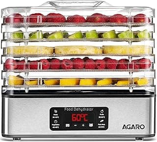AGARO Regal Food Dehydrator, 5 Stackable Stainless Steel Trays, Digital Adjustable Timer & Temperature Control, Food Preserver Machine with Drying Capacity for Fruits, herbs, Veggies, Silver