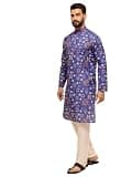 SOJANYA (Since 1958 Men’s Cotton Linen Ethnic Motifs Printed Blue Kurta with
