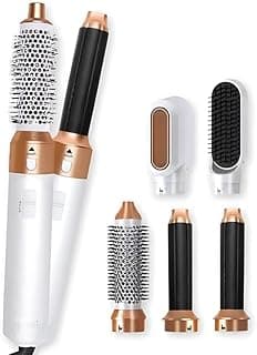 Drumstone (𝗦𝗽𝗲𝗰𝗶𝗮𝗹 𝟭𝟬 𝗬𝗲𝗮𝗿𝘀 𝗪𝗮𝗿𝗿𝗮𝗻𝘁𝘆) 5-in-1 Hair Styler: Auto-Curl, Straighten, Volumize, Massage - Ceramic Coating, Ion Care, Gift Box, Brown & White Design