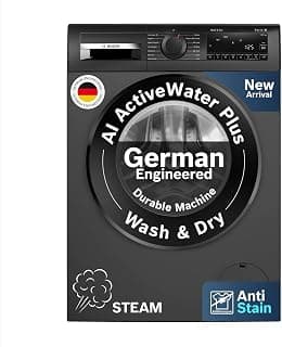 Bosch 12 kg (washer), 7 kg (Dryer) 5 Star Front Load Fully Automatic Washer Dryer Machine, AI ActiveWater, Inbuilt heater, 14 Wash Programs, 66L Large Drum, Cast Iron Grey, WNA2740RIN (2026 model)
