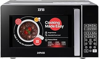 IFB 24L Solo Microwave Oven with 69 Auto Cook Menus (24PM2S, Silver, Mug Recipes, Steam Clean, Auto Reheat, Preset Timer, Power Save, Child Safety Lock, 10 Power Levels)