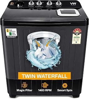 VW 10.5 kg 5 Star Semi Automatic Top Load Washing Machine, Wings Pulsator Technology, HydroMax0010P, Black